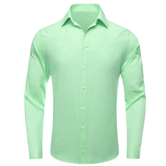 Pale Green Solid Men's Silk Dress Shirt shirt S   - Sophisticated Gentlemen
