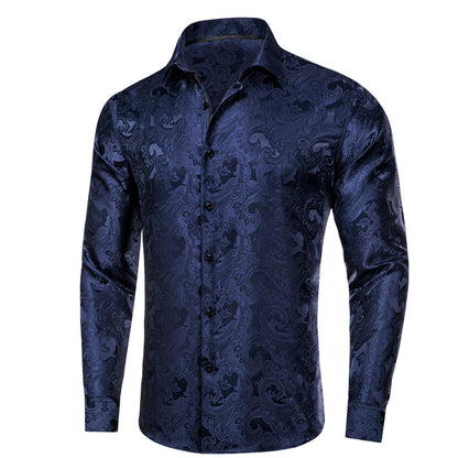 Midnight Blue Floral Silk Dress Shirt shirt    - Sophisticated Gentlemen