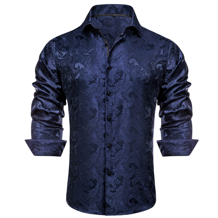 Midnight Blue Floral Silk Dress Shirt shirt    - Sophisticated Gentlemen
