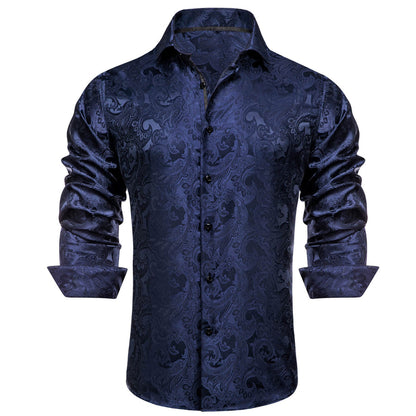 Midnight Blue Floral Silk Dress Shirt shirt    - Sophisticated Gentlemen