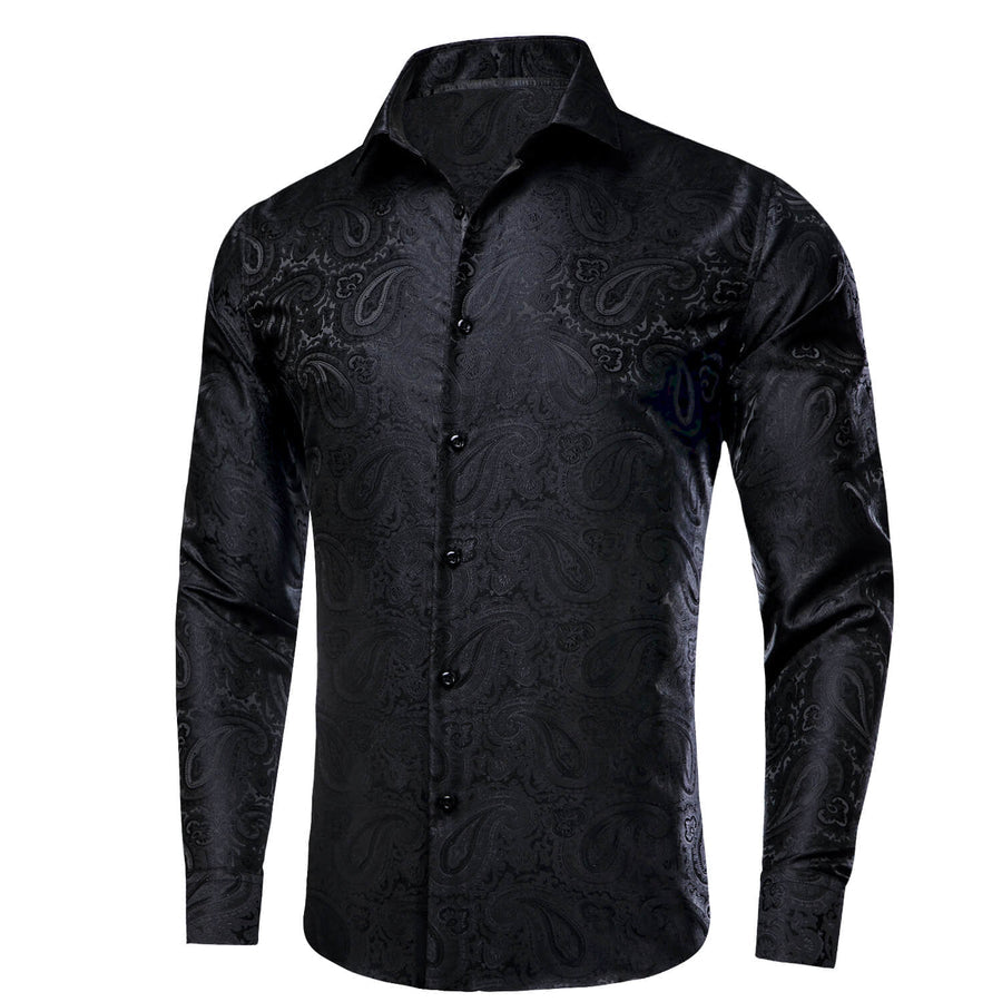 Black Paisley Silk Silk Dress Shirt shirt    - Sophisticated Gentlemen