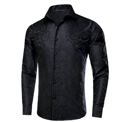 Black Paisley Silk Silk Dress Shirt shirt    - Sophisticated Gentlemen