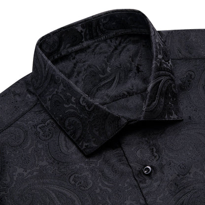 Black Paisley Silk Silk Dress Shirt shirt    - Sophisticated Gentlemen