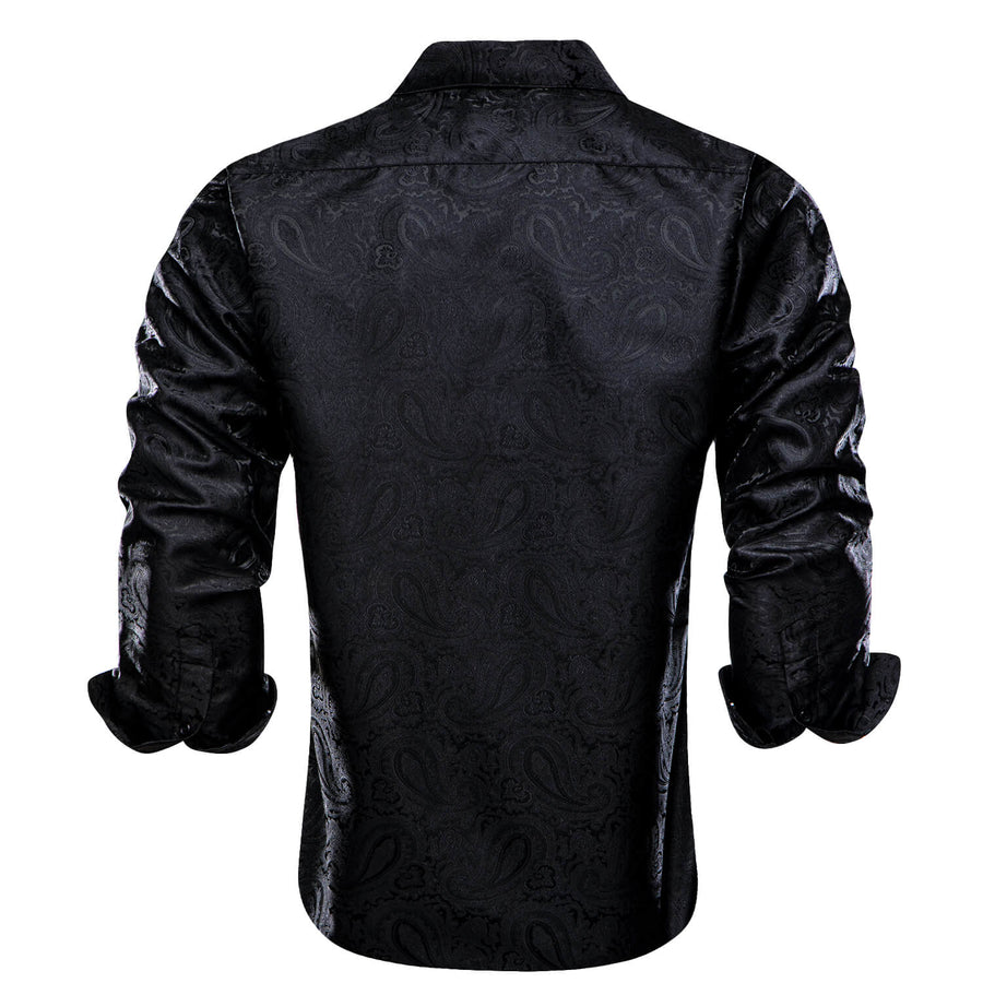 Black Paisley Silk Silk Dress Shirt shirt    - Sophisticated Gentlemen