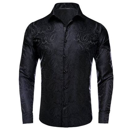Black Paisley Silk Silk Dress Shirt shirt S   - Sophisticated Gentlemen