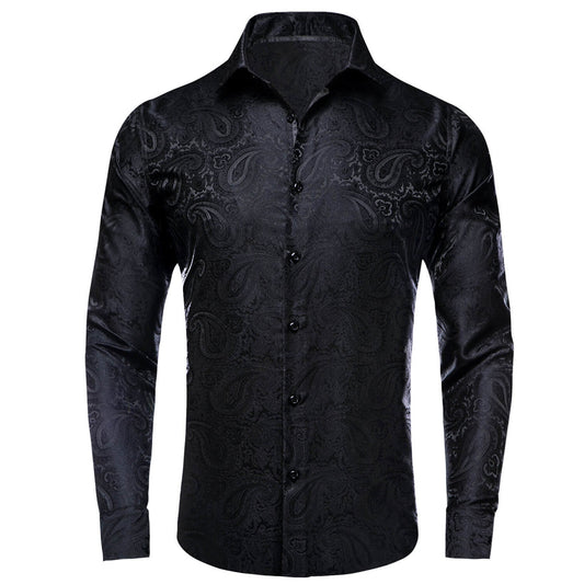 Black Paisley Silk Silk Dress Shirt shirt S   - Sophisticated Gentlemen