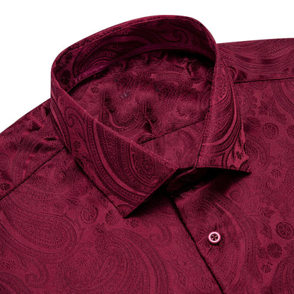 Burgundy Red Paisley Silk Dress Shirt shirt    - Sophisticated Gentlemen