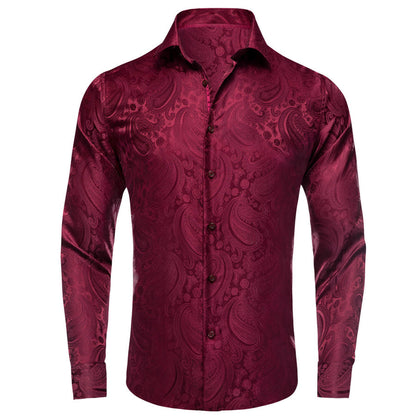 Burgundy Red Paisley Silk Dress Shirt shirt S   - Sophisticated Gentlemen