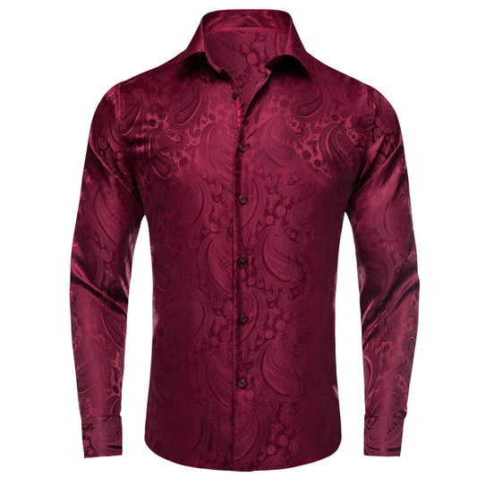Burgundy Red Paisley Silk Dress Shirt shirt S   - Sophisticated Gentlemen