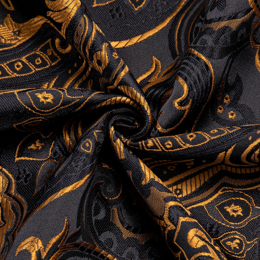 Black Golden Woven Floral Men's Silk Dress Shirt shirt    - Sophisticated Gentlemen