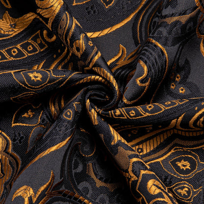 Black Golden Woven Floral Men's Silk Dress Shirt shirt    - Sophisticated Gentlemen