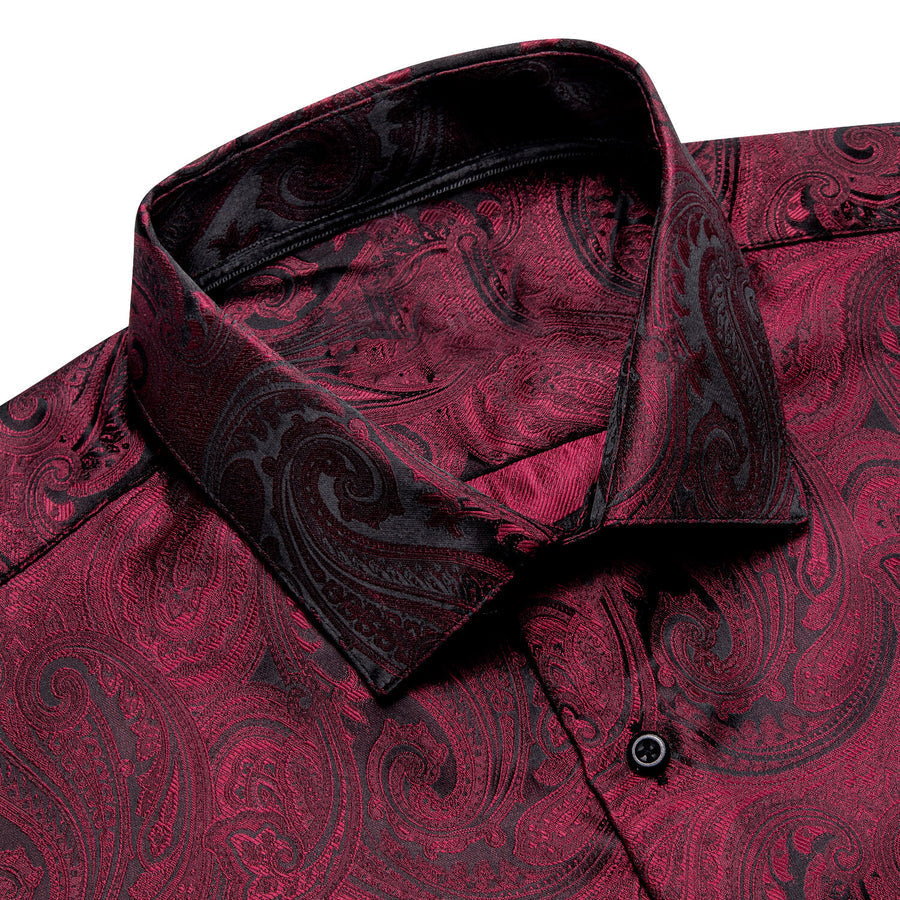 Dark Red Black Paisley Silk Dress Shirt shirt    - Sophisticated Gentlemen