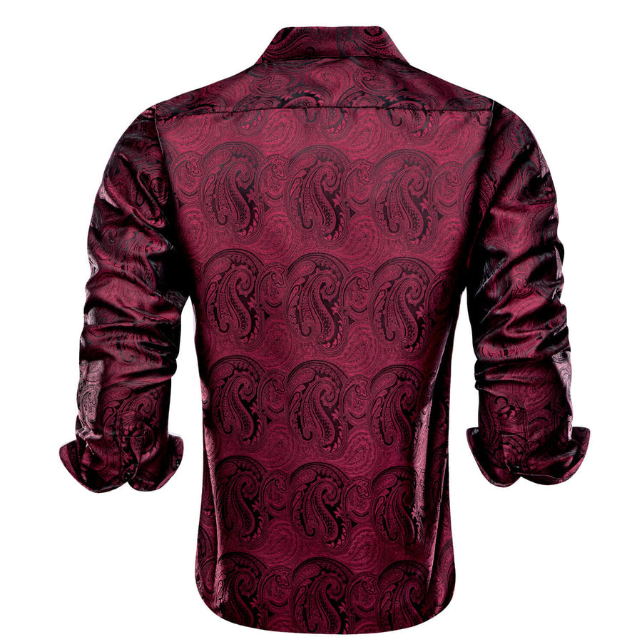 Dark Red Black Paisley Silk Dress Shirt shirt    - Sophisticated Gentlemen
