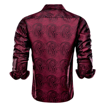 Dark Red Black Paisley Silk Dress Shirt shirt    - Sophisticated Gentlemen