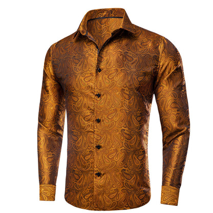Bronze Brown Paisley Silk Dress Shirt shirt    - Sophisticated Gentlemen