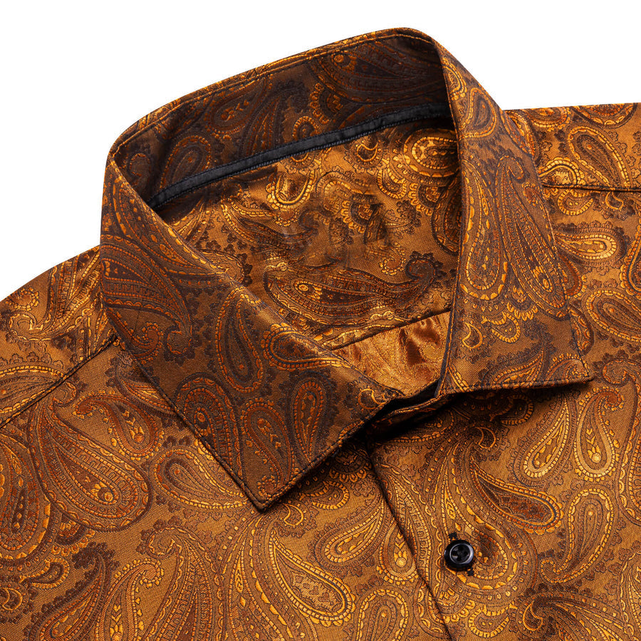 Bronze Brown Paisley Silk Dress Shirt shirt    - Sophisticated Gentlemen