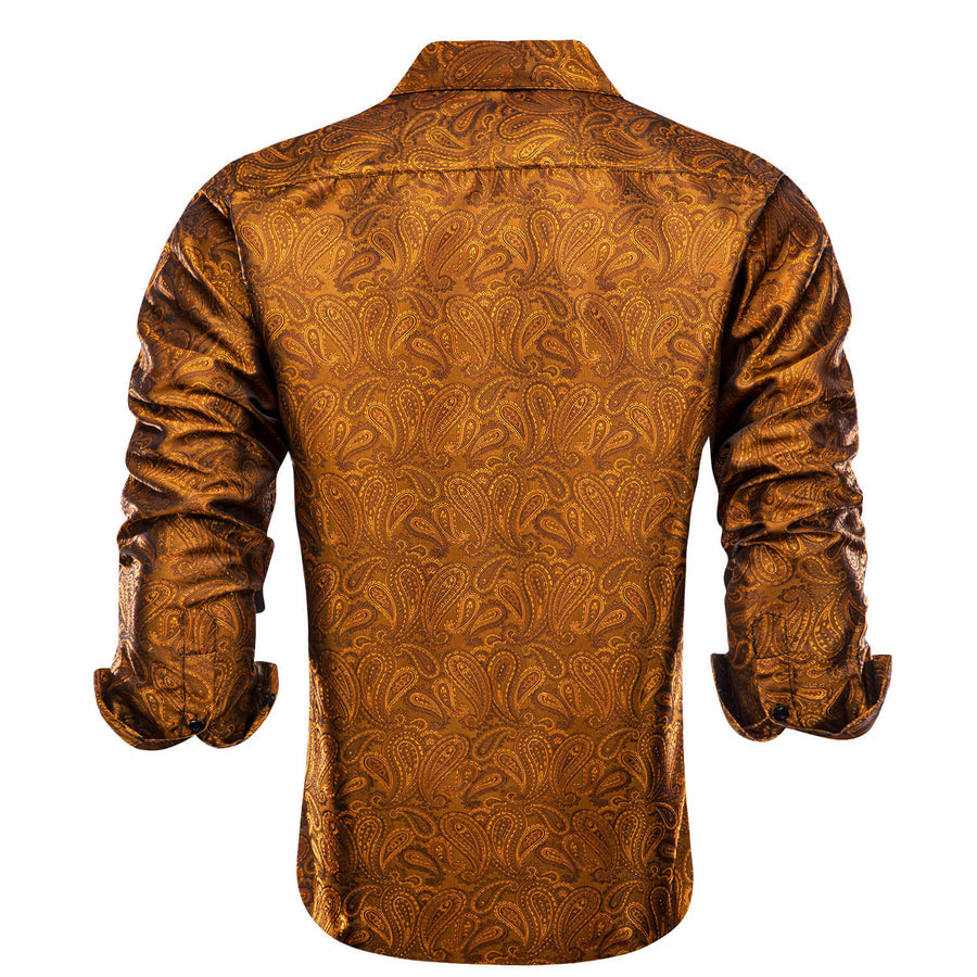 Bronze Brown Paisley Silk Dress Shirt shirt    - Sophisticated Gentlemen