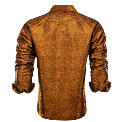 Bronze Brown Paisley Silk Dress Shirt shirt    - Sophisticated Gentlemen
