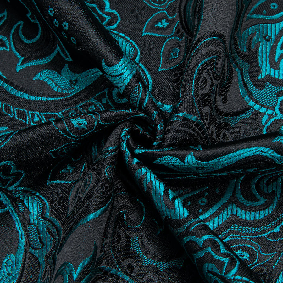 Black Teal Paisley Jacquard Woven Silk Dress Shirt shirt    - Sophisticated Gentlemen
