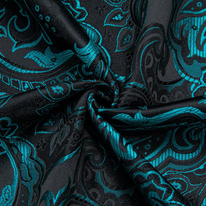 Black Teal Paisley Jacquard Woven Silk Dress Shirt shirt    - Sophisticated Gentlemen