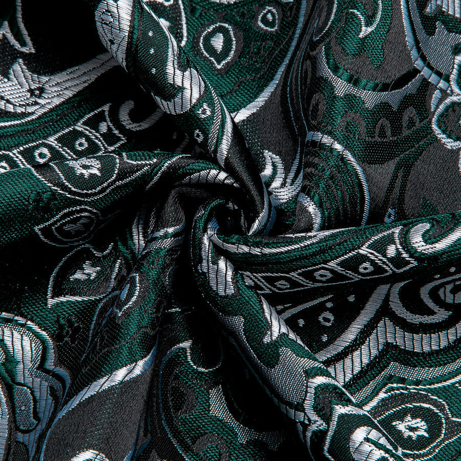 Sapphire Pine Green Silver Jacquard Floral Silk Dress Shirt shirt    - Sophisticated Gentlemen