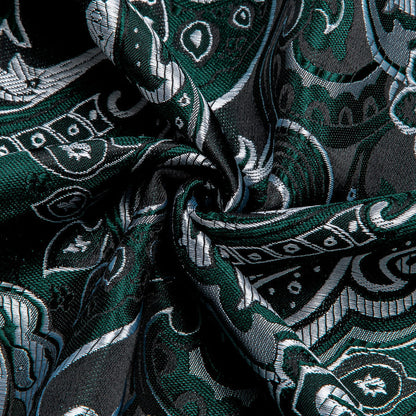 Sapphire Pine Green Silver Jacquard Floral Silk Dress Shirt shirt    - Sophisticated Gentlemen