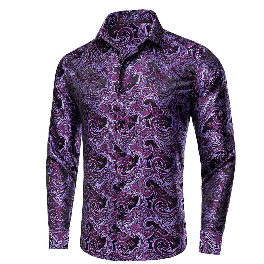 Plum Purple Floral Silk Dress Shirt shirt    - Sophisticated Gentlemen