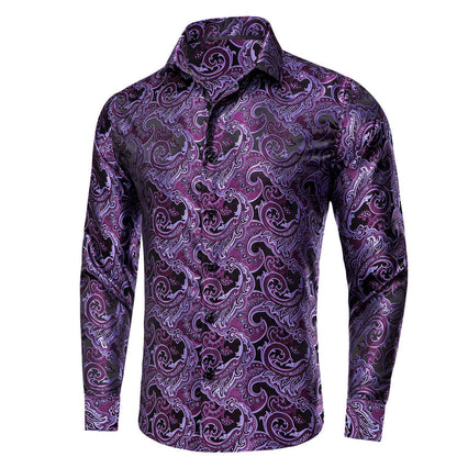 Plum Purple Floral Silk Dress Shirt shirt    - Sophisticated Gentlemen