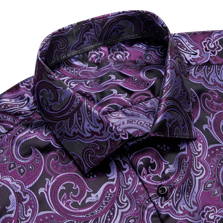 Plum Purple Floral Silk Dress Shirt shirt    - Sophisticated Gentlemen