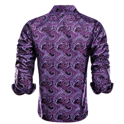 Plum Purple Floral Silk Dress Shirt shirt    - Sophisticated Gentlemen