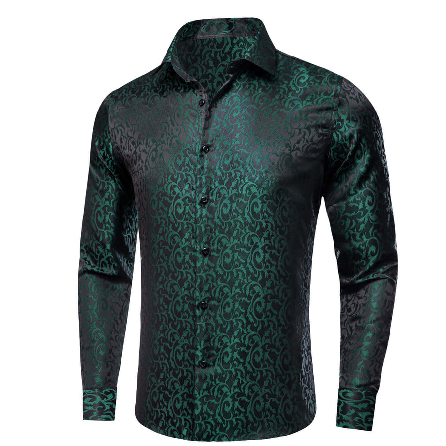 Dark Green Jacquard Floral Dress Shirt shirt    - Sophisticated Gentlemen
