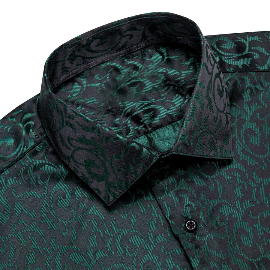 Dark Green Jacquard Floral Dress Shirt shirt    - Sophisticated Gentlemen