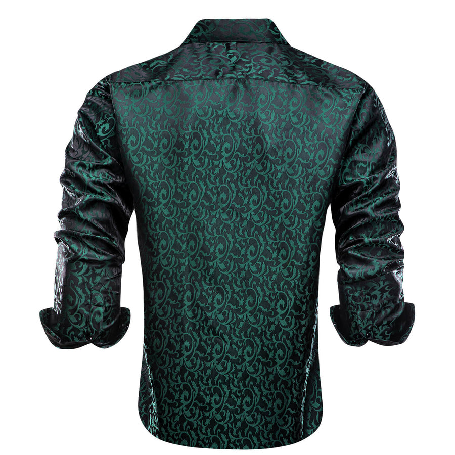 Dark Green Jacquard Floral Dress Shirt shirt    - Sophisticated Gentlemen
