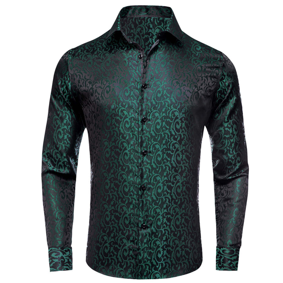 Dark Green Jacquard Floral Dress Shirt shirt S   - Sophisticated Gentlemen