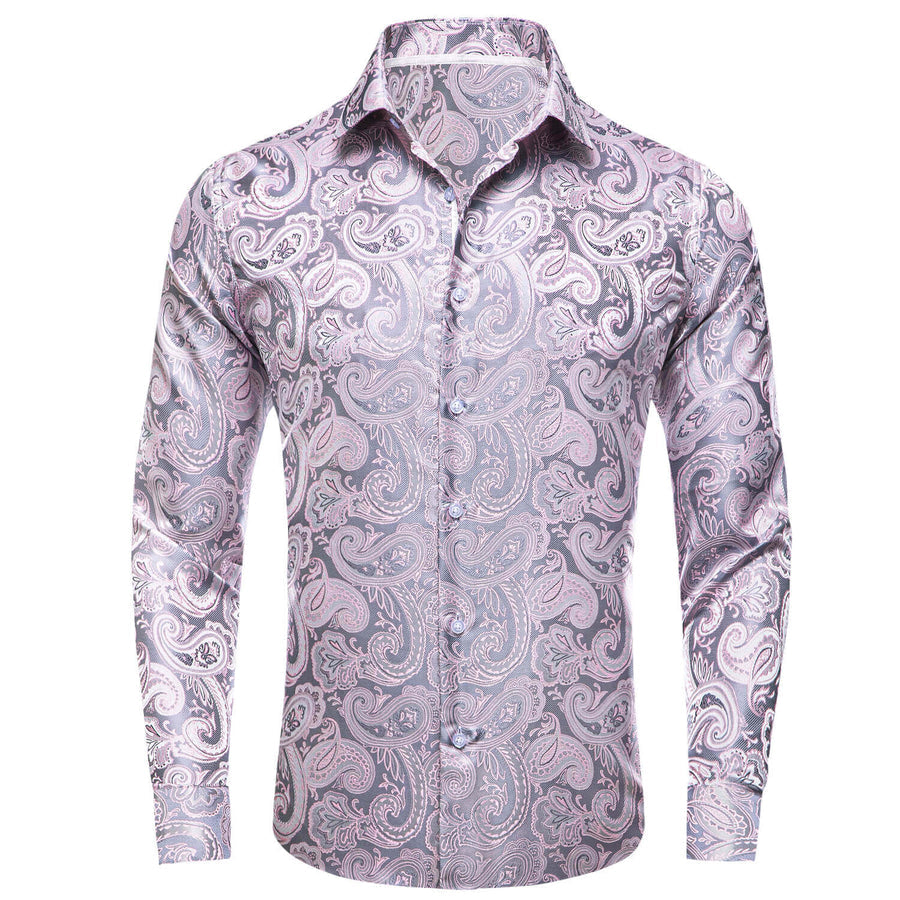 Pale Pink Paisley Silk Dress Shirt shirt S   - Sophisticated Gentlemen