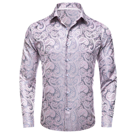 Pale Pink Paisley Silk Dress Shirt shirt S   - Sophisticated Gentlemen