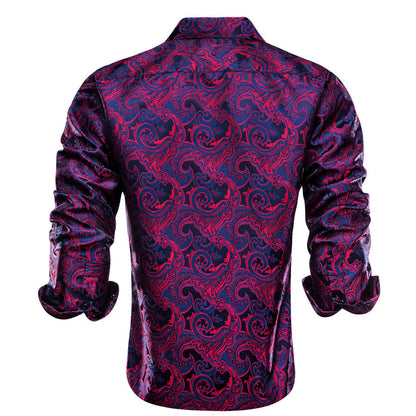 Navy Blue Red Jacquard Paisley Dress Shirt shirt    - Sophisticated Gentlemen
