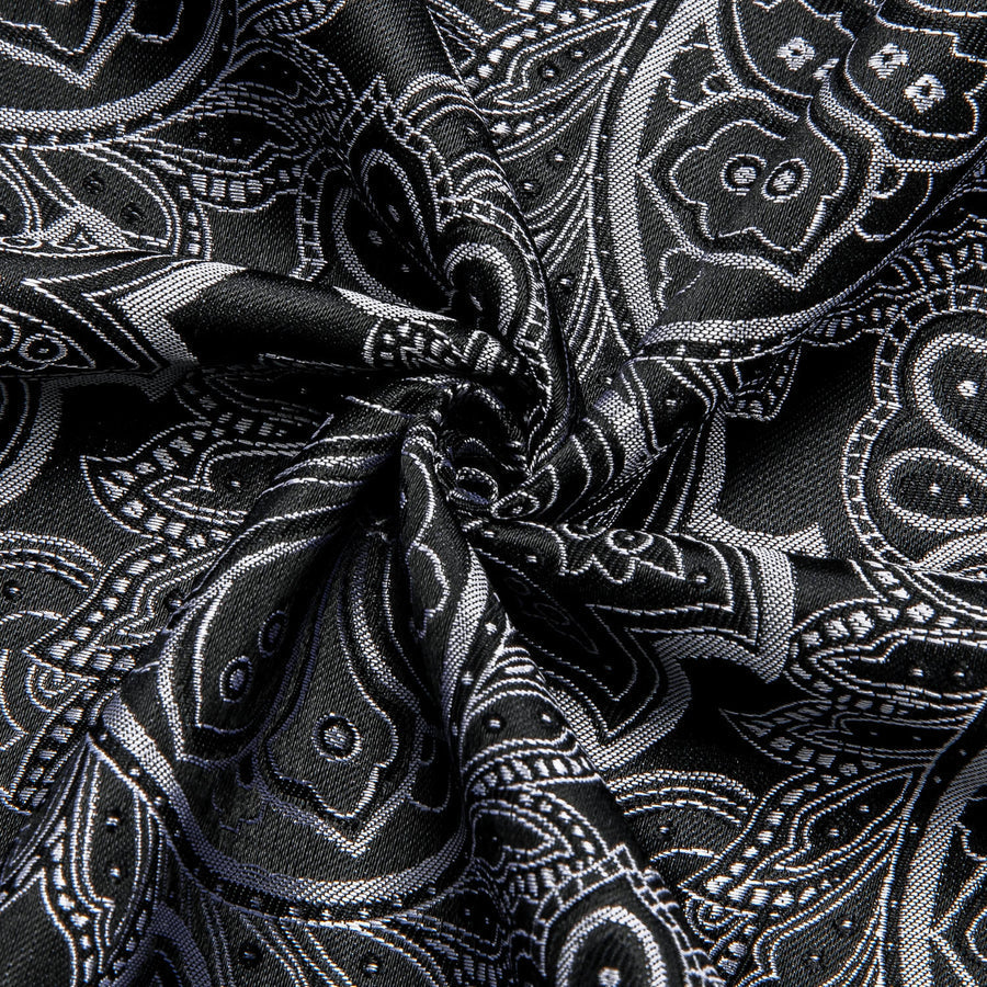 Black White Jacquard Floral Silk Dress Shirt shirt    - Sophisticated Gentlemen