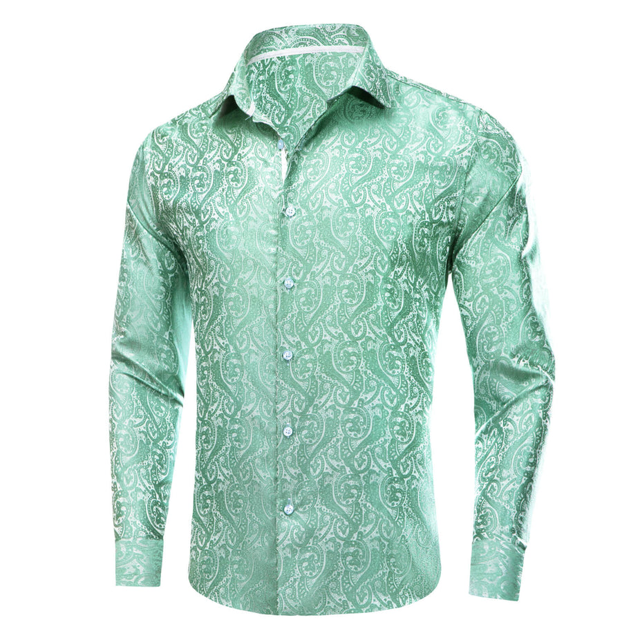 Mint Green Jacquard Floral Silk Dress Shirt shirt    - Sophisticated Gentlemen