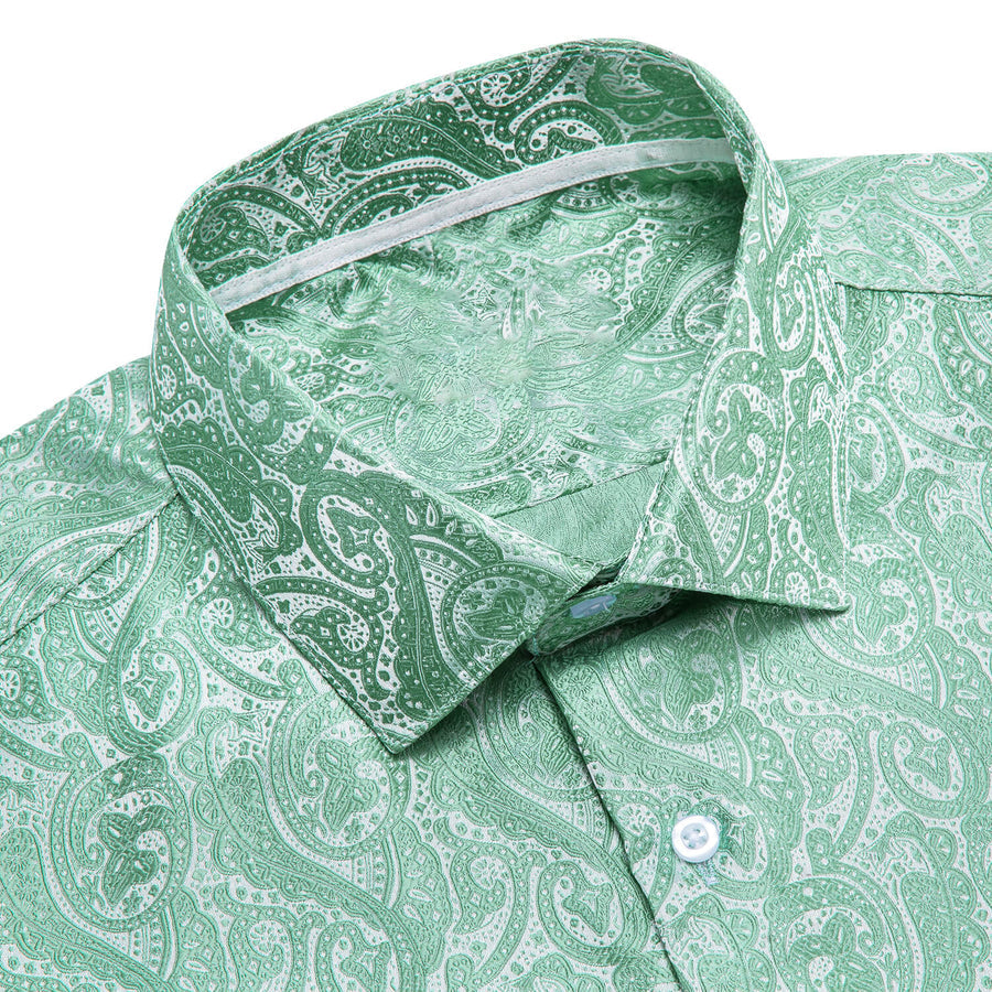 Mint Green Jacquard Floral Silk Dress Shirt shirt    - Sophisticated Gentlemen