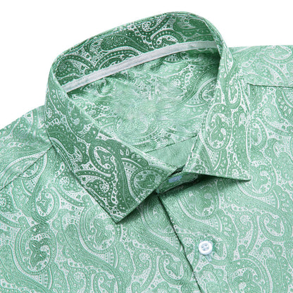 Mint Green Jacquard Floral Silk Dress Shirt shirt    - Sophisticated Gentlemen