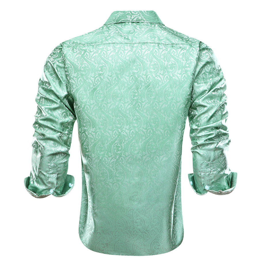 Mint Green Jacquard Floral Silk Dress Shirt shirt    - Sophisticated Gentlemen