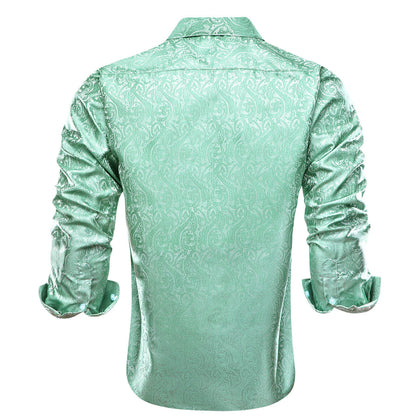 Mint Green Jacquard Floral Silk Dress Shirt shirt    - Sophisticated Gentlemen