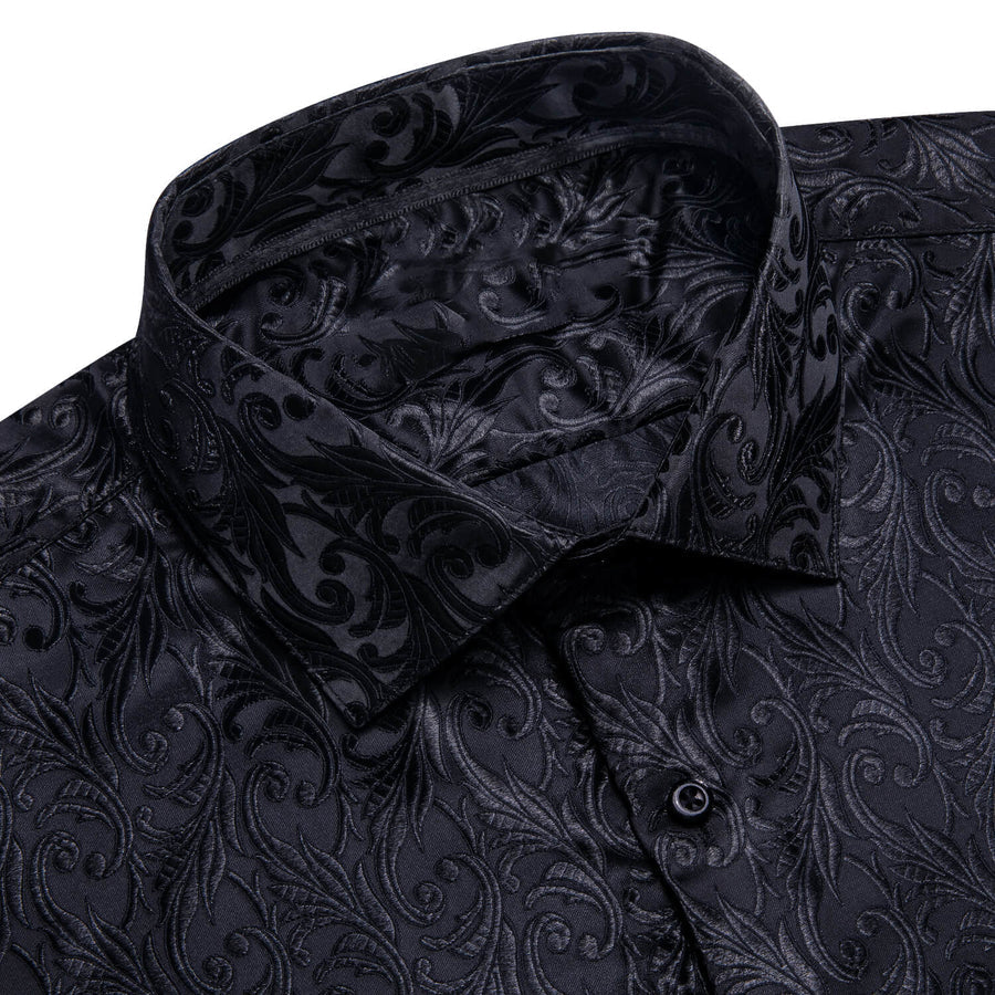 Black Jacquard Floral Silk Dress Shirt shirt    - Sophisticated Gentlemen
