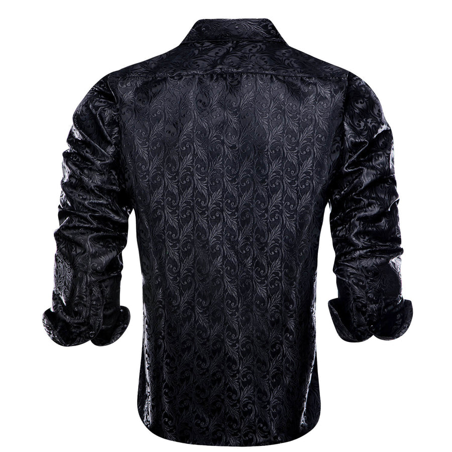 Black Jacquard Floral Silk Dress Shirt shirt    - Sophisticated Gentlemen