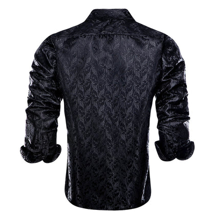 Black Jacquard Floral Silk Dress Shirt shirt    - Sophisticated Gentlemen