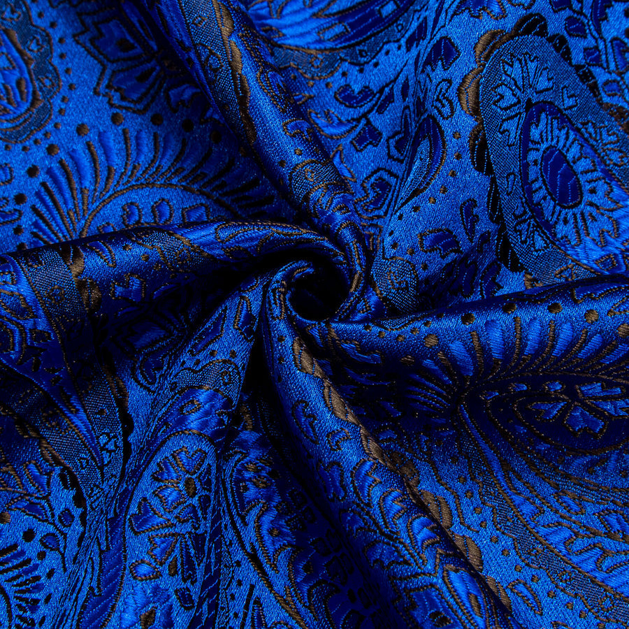Cobalt Blue Jacquard Woven Paisley Silk Dress Shirt shirt    - Sophisticated Gentlemen