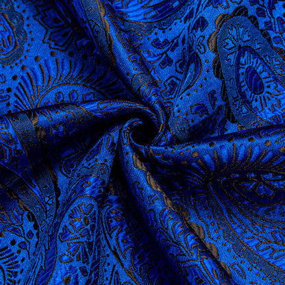 Cobalt Blue Jacquard Woven Paisley Silk Dress Shirt shirt    - Sophisticated Gentlemen