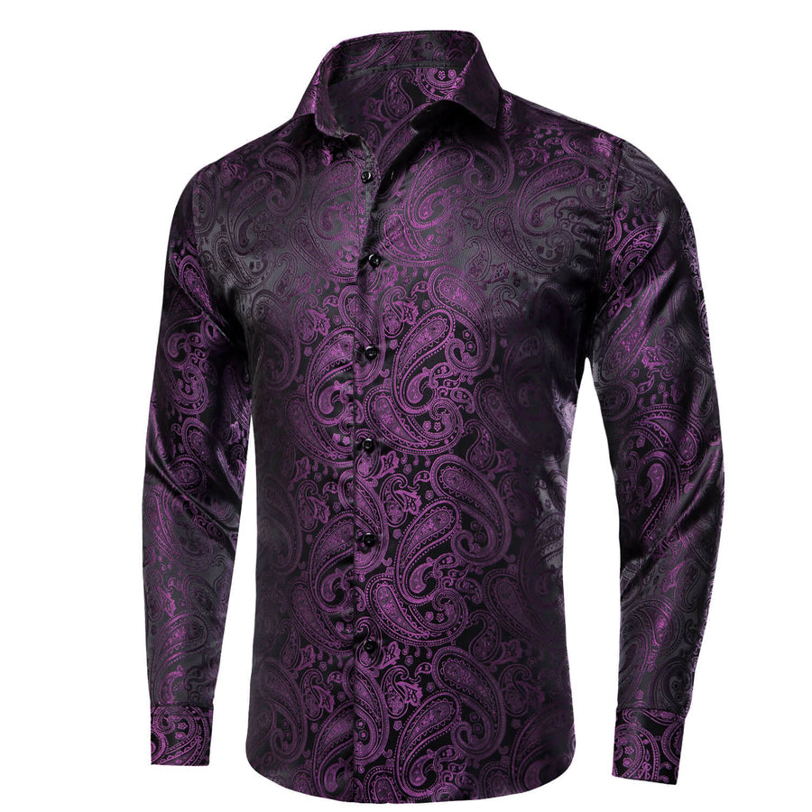 Dark Purple Paisley Silk Dress Shirt shirt    - Sophisticated Gentlemen