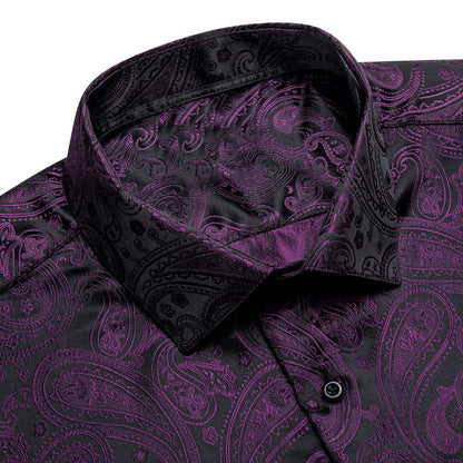 Dark Purple Paisley Silk Dress Shirt shirt    - Sophisticated Gentlemen